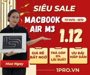 Macbook Air M3 màu Midnight lơ lửng trên bàn làm việc