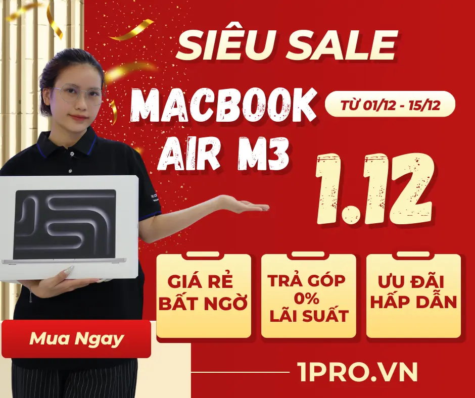 Macbook Air M3 màu Midnight lơ lửng trên bàn làm việc